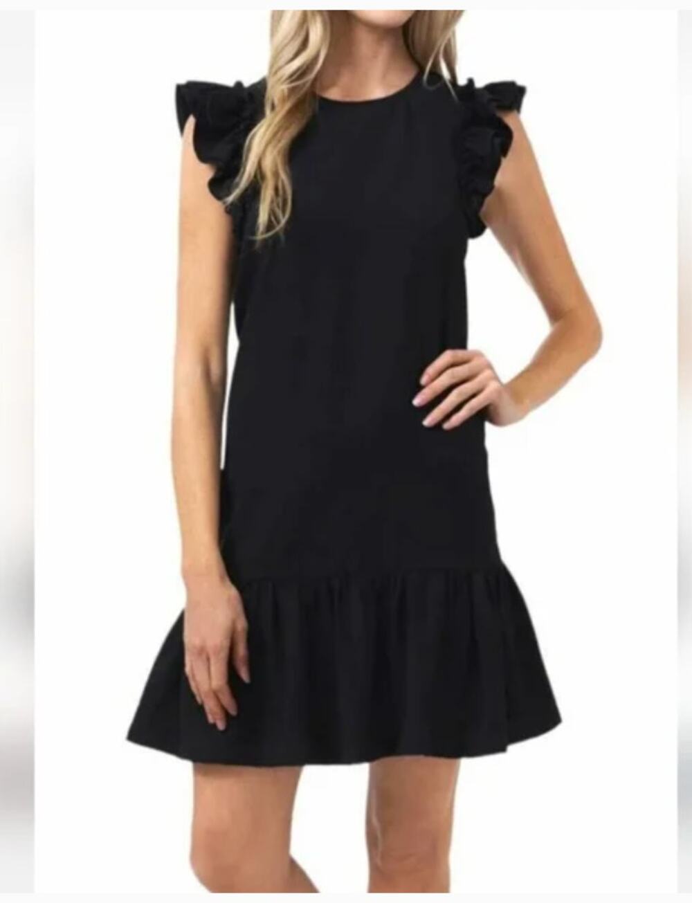 CeCe Black Flutter Sleeve Ruffle Casual Classic Mini Dress Small